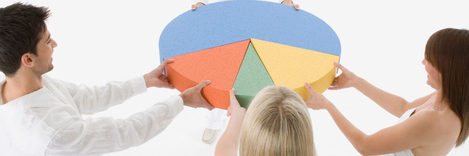 People fighting over pie chart